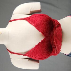 PINK by Victoria Secret- Red Lace Padded Underwire Push-up Bra - Size L